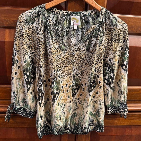Anthropologie Fig & Flower Women's Animal Print Blouse Boho Peasant Medium - Picture 8 of 14